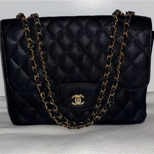 Classic Double Flap Chanel Bag Quilted Caviar